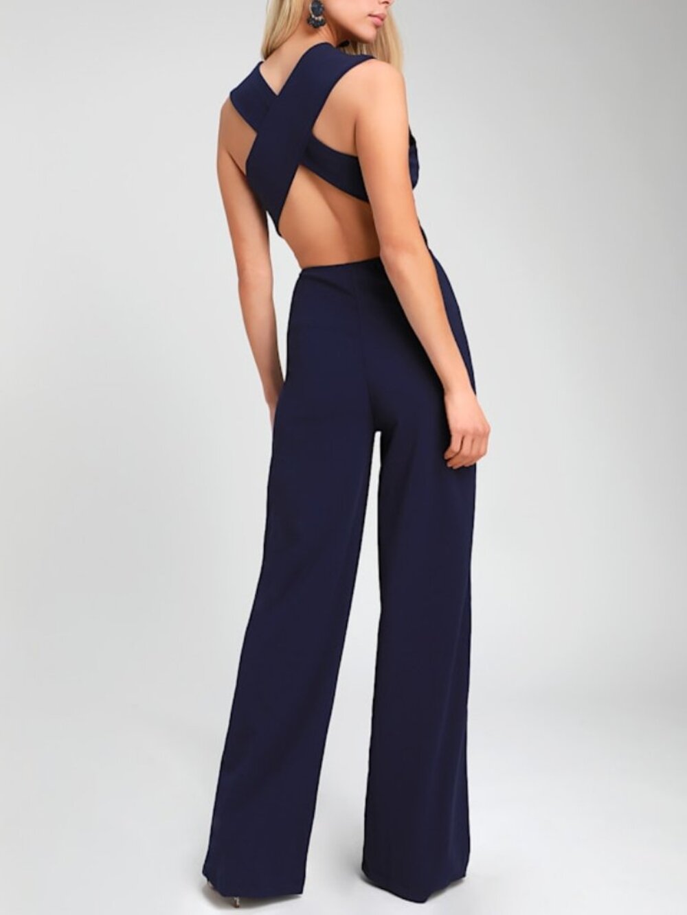 Lulus Thinking Out Loud Navy Blue Backless Jumpsuit - Size M